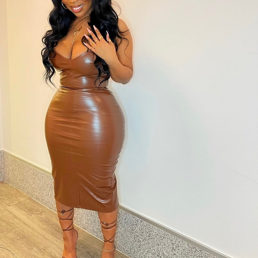 Brown Faux Leather Dress